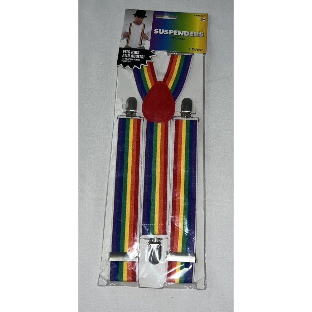 Rainbow Striped Suspenders Halloween Costume Accessory Kids Adults Pride Amscan